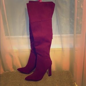 Purple knee high booties